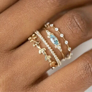 2 LEFT! 4 Piece Gold Zirconia Plated Rhinestone Ring Set